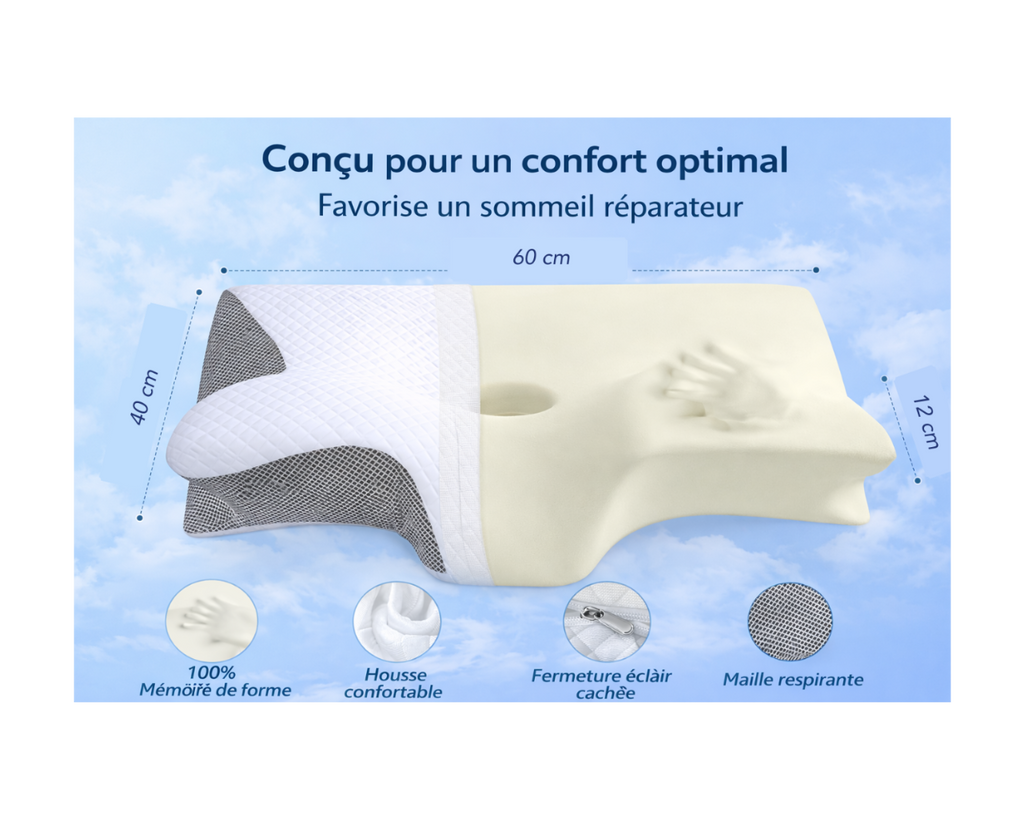Oreiller Cervical Ergonomique à Mémoire de Forme