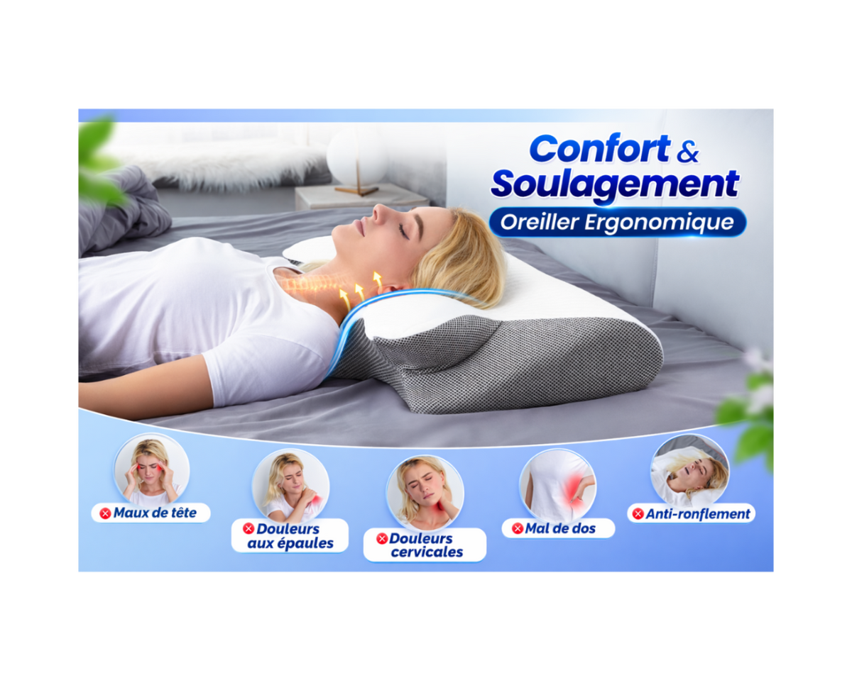Oreiller Cervical Ergonomique à Mémoire de Forme